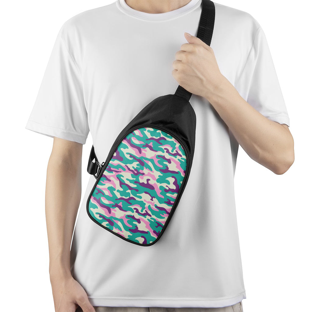 Pastel Teal And Purple Camouflage Print Chest Bag