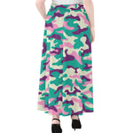 Pastel Teal And Purple Camouflage Print Chiffon Maxi Skirt