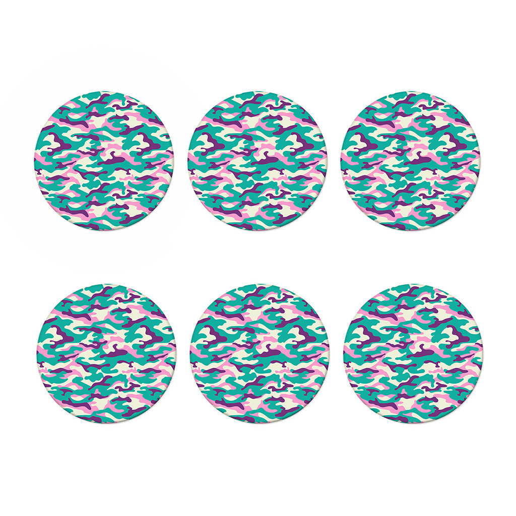 Pastel Teal And Purple Camouflage Print Coaster Set