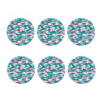 Pastel Teal And Purple Camouflage Print Coaster Set