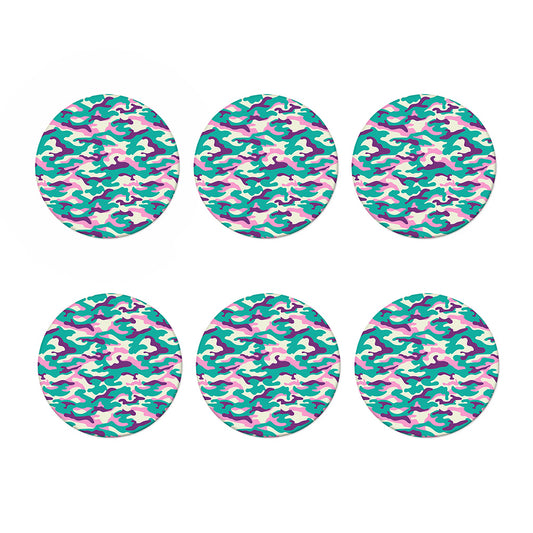 Pastel Teal And Purple Camouflage Print Coaster Set