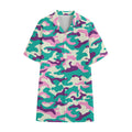 Pastel Teal And Purple Camouflage Print Cotton Hawaiian Shirt