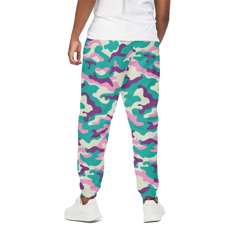 Pastel Teal And Purple Camouflage Print Cotton Pants