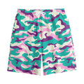 Pastel Teal And Purple Camouflage Print Cotton Shorts