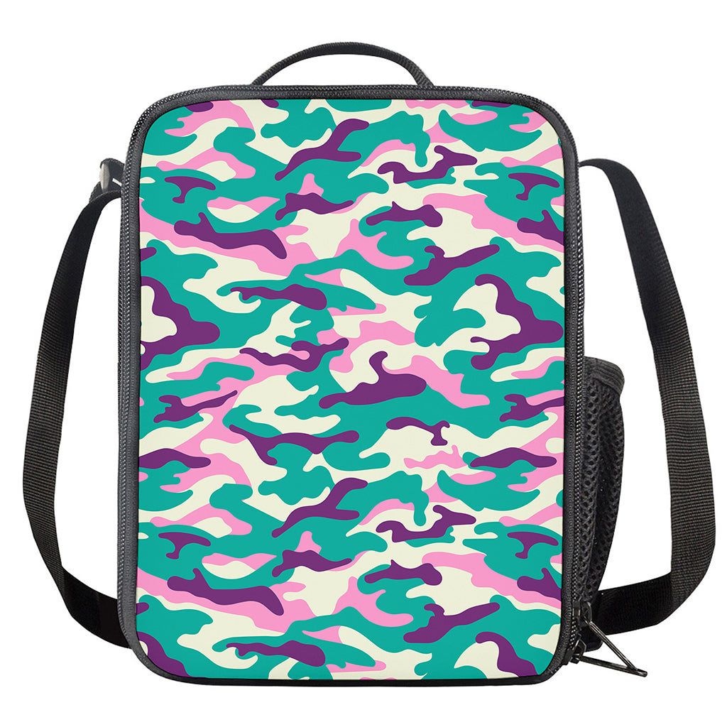 Pastel Teal And Purple Camouflage Print Crossbody Lunch Bag