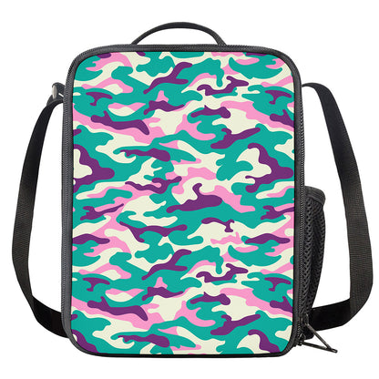Pastel Teal And Purple Camouflage Print Crossbody Lunch Bag