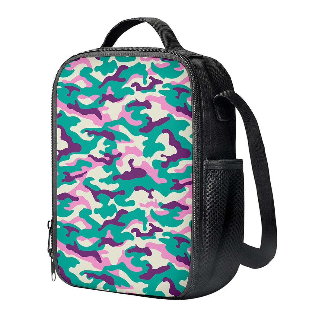 Pastel Teal And Purple Camouflage Print Crossbody Lunch Bag