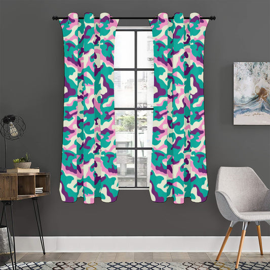 Pastel Teal And Purple Camouflage Print Curtain