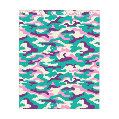 Pastel Teal And Purple Camouflage Print Curtain