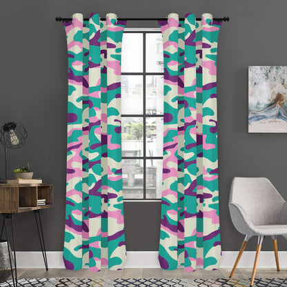 Pastel Teal And Purple Camouflage Print Curtain