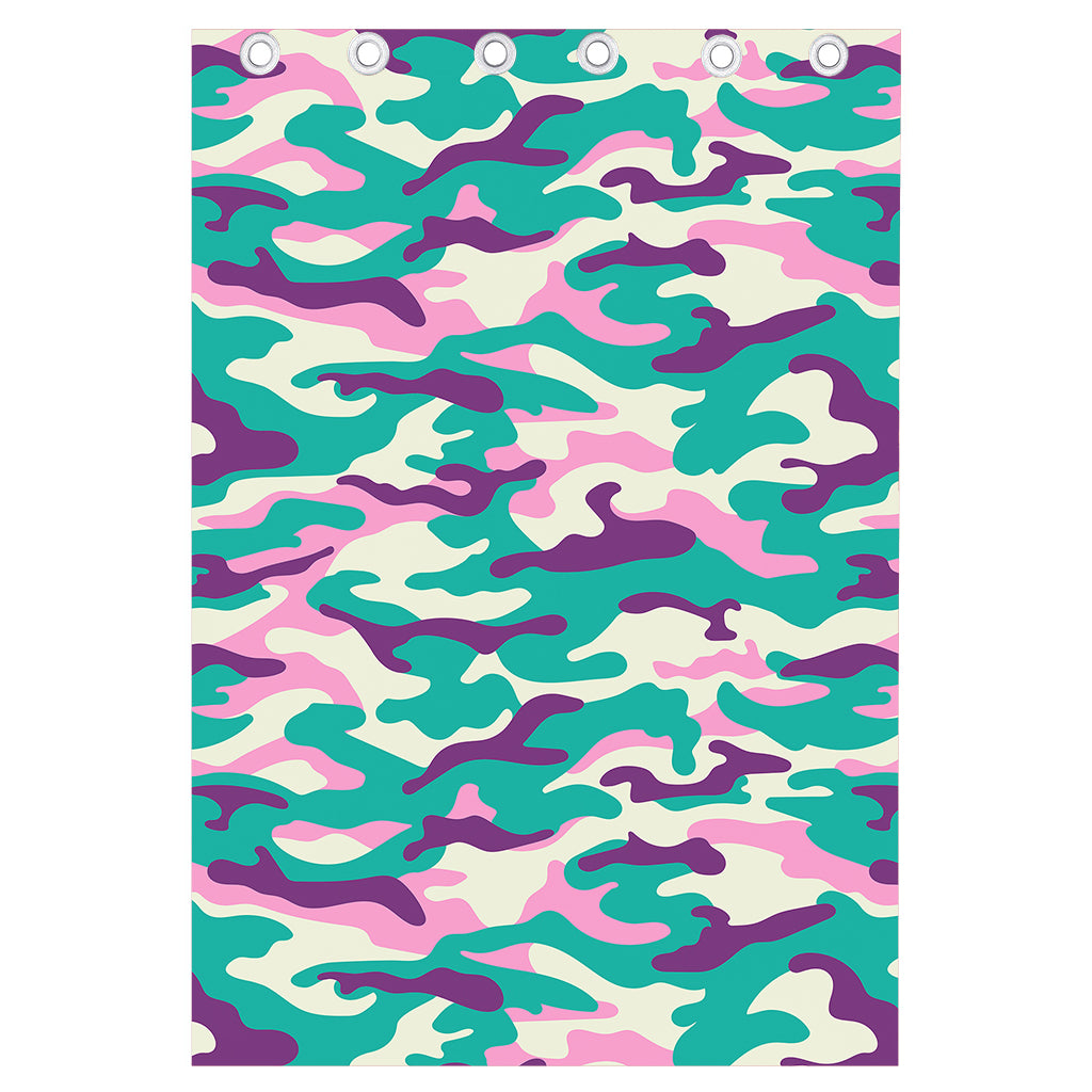 Pastel Teal And Purple Camouflage Print Curtain