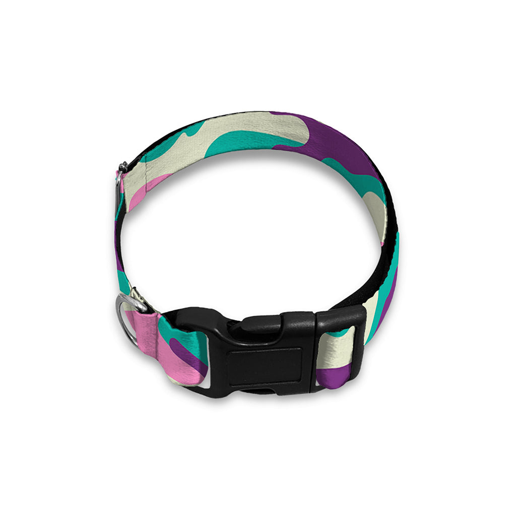 Pastel Teal And Purple Camouflage Print Dog Collar