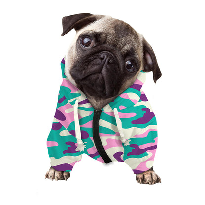 Pastel Teal And Purple Camouflage Print Dog Zip Up Hoodie