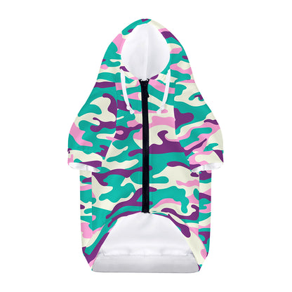 Pastel Teal And Purple Camouflage Print Dog Zip Up Hoodie