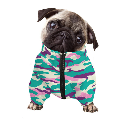 Pastel Teal And Purple Camouflage Print Dog Zip Up Jacket