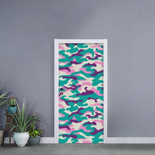 Pastel Teal And Purple Camouflage Print Door Sticker