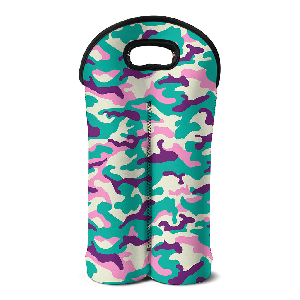 Pastel Teal And Purple Camouflage Print Double Neoprene Wine Tote