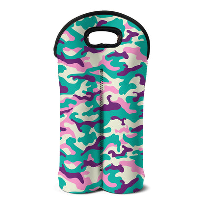 Pastel Teal And Purple Camouflage Print Double Neoprene Wine Tote