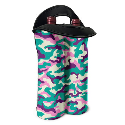Pastel Teal And Purple Camouflage Print Double Neoprene Wine Tote