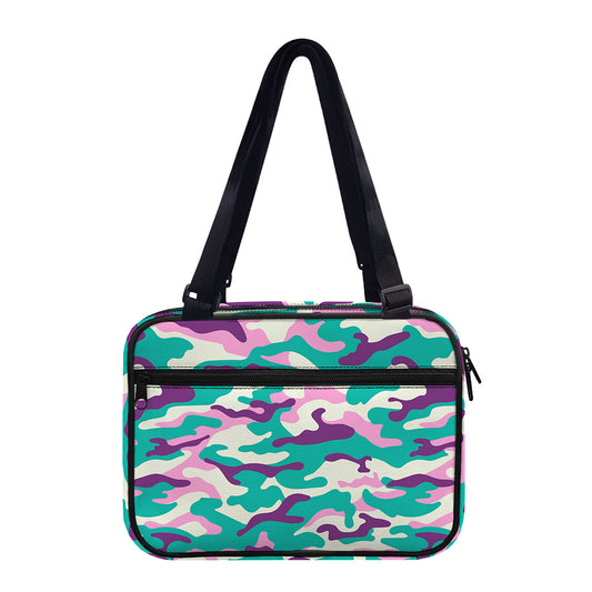 Pastel Teal And Purple Camouflage Print Double Strap Bible Bag