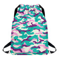 Pastel Teal And Purple Camouflage Print Drawstring Backpack