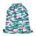 Pastel Teal And Purple Camouflage Print Drawstring Bag