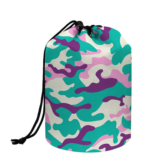 Pastel Teal And Purple Camouflage Print Drawstring Makeup Bag