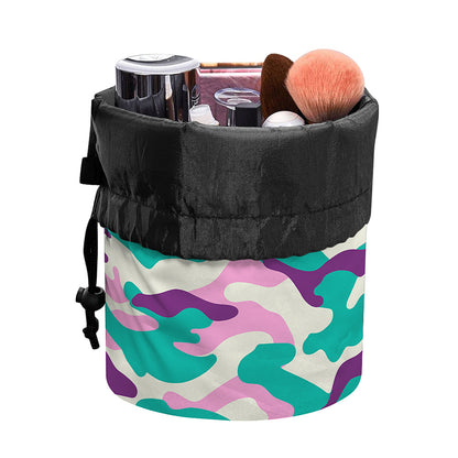 Pastel Teal And Purple Camouflage Print Drawstring Makeup Bag