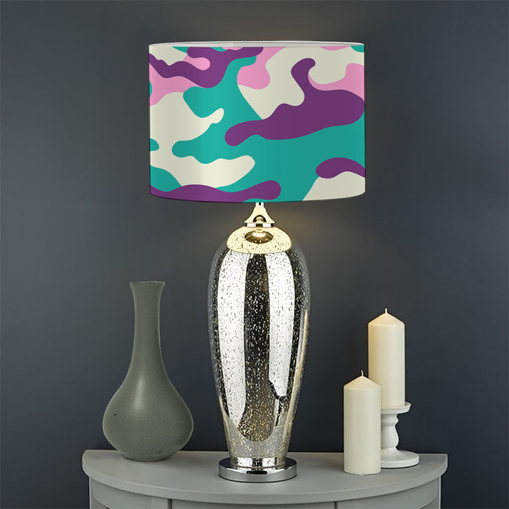 Pastel Teal And Purple Camouflage Print Drum Lamp Shade