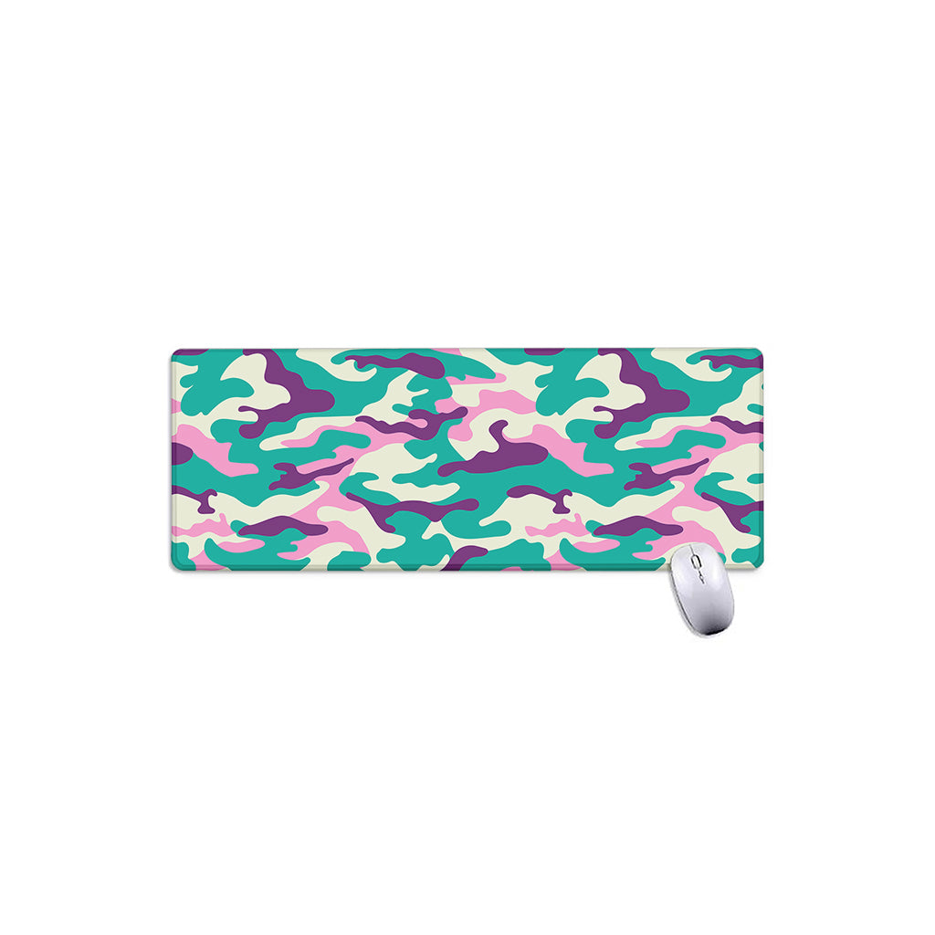 Pastel Teal And Purple Camouflage Print Extended Mouse Pad