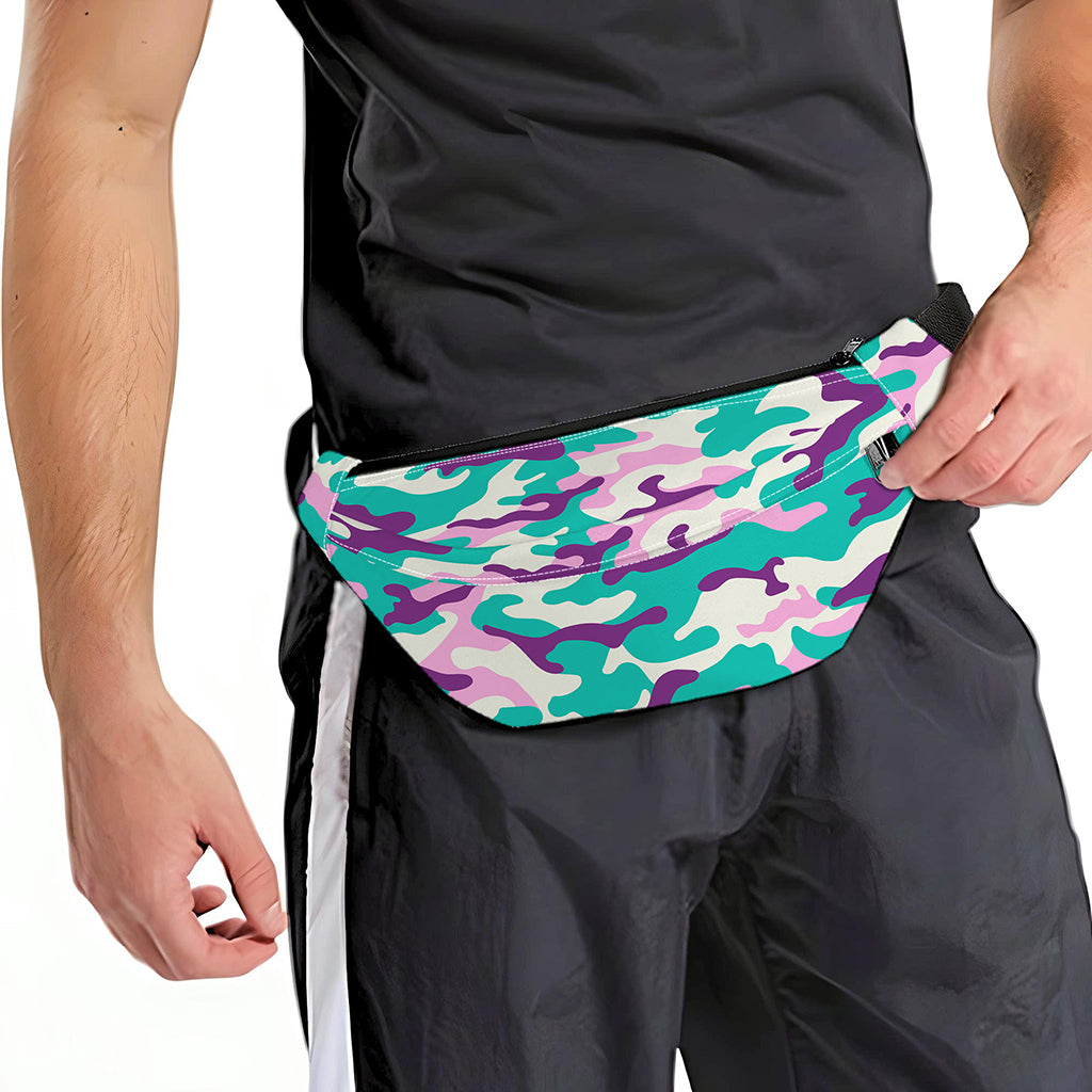 Pastel Teal And Purple Camouflage Print Fanny Pack