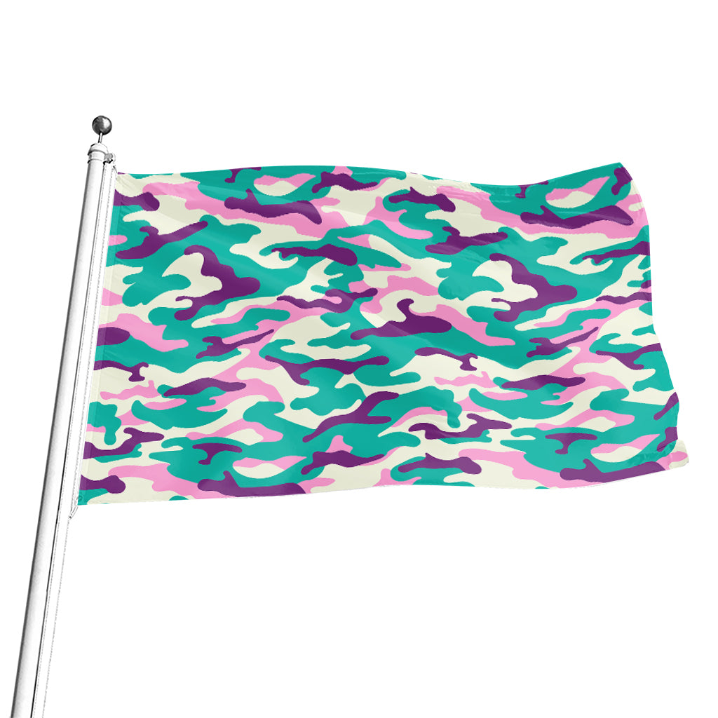 Pastel Teal And Purple Camouflage Print Flag