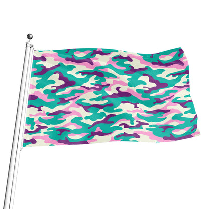 Pastel Teal And Purple Camouflage Print Flag