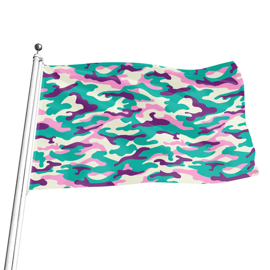 Pastel Teal And Purple Camouflage Print Flag