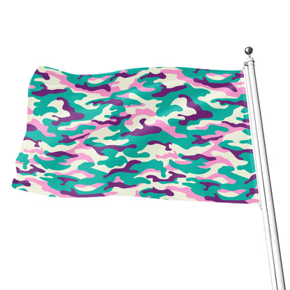 Pastel Teal And Purple Camouflage Print Flag