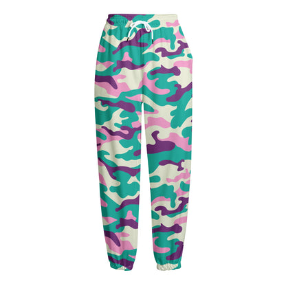 Pastel Teal And Purple Camouflage Print Fleece Lined Knit Pants