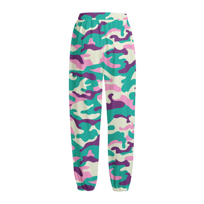 Pastel Teal And Purple Camouflage Print Fleece Lined Knit Pants