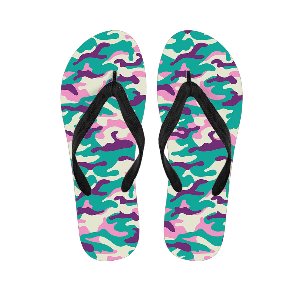 Pastel Teal And Purple Camouflage Print Flip Flops