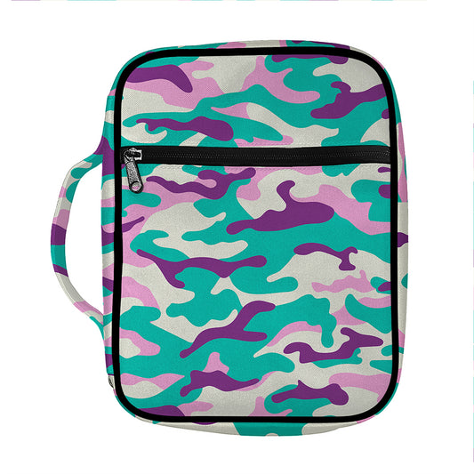 Pastel Teal And Purple Camouflage Print Front Pocket Bible Bag