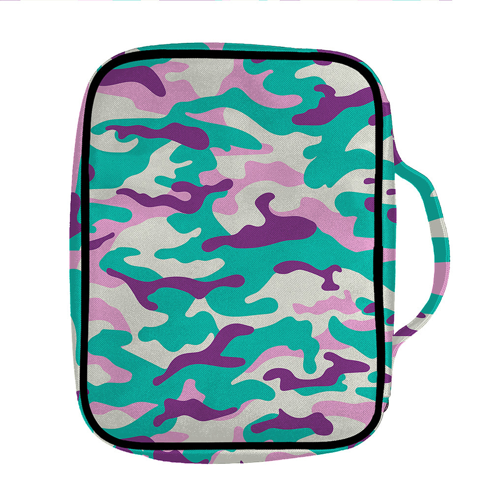 Pastel Teal And Purple Camouflage Print Front Pocket Bible Bag