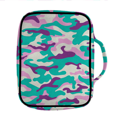 Pastel Teal And Purple Camouflage Print Front Pocket Bible Bag
