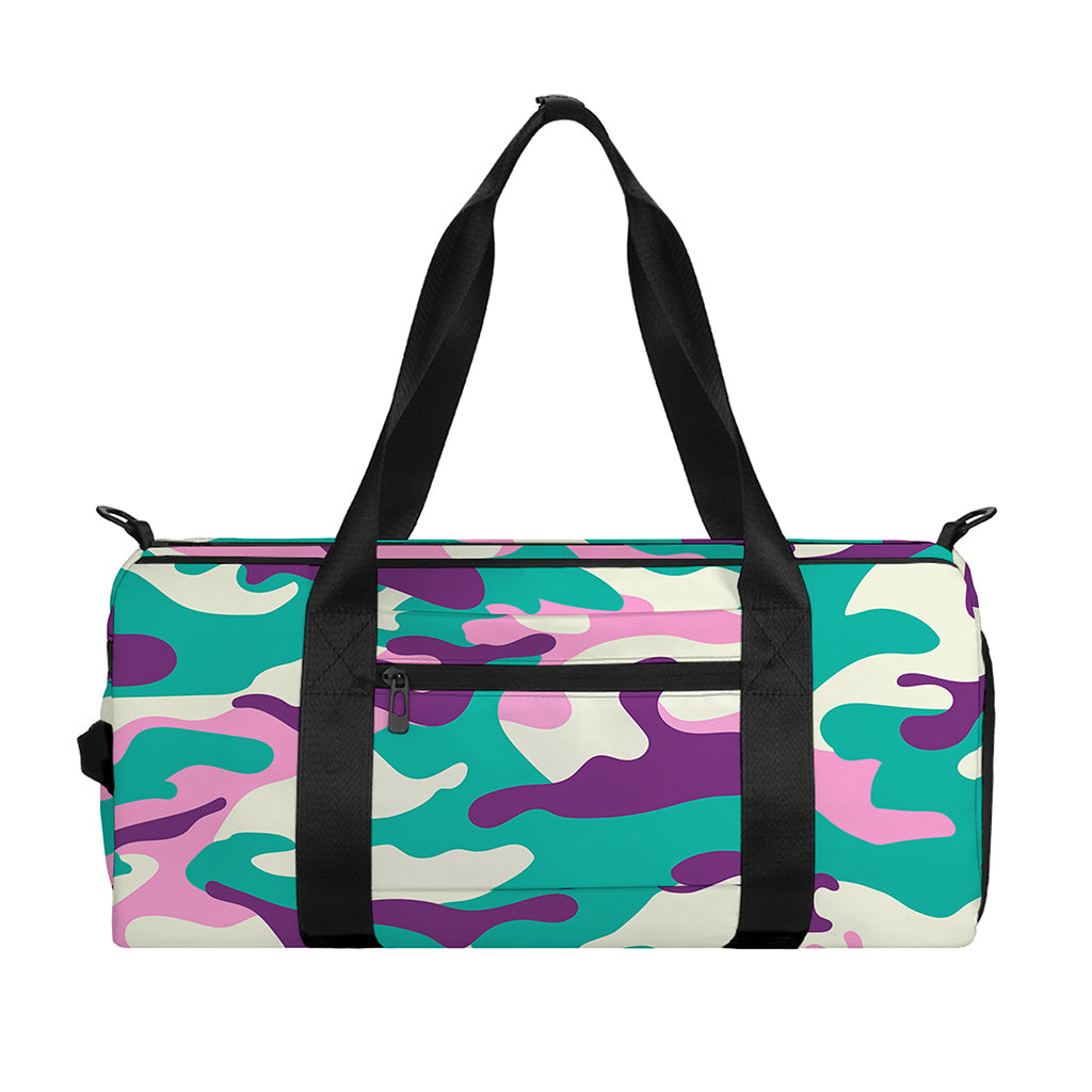 Pastel Teal And Purple Camouflage Print Gym Bag