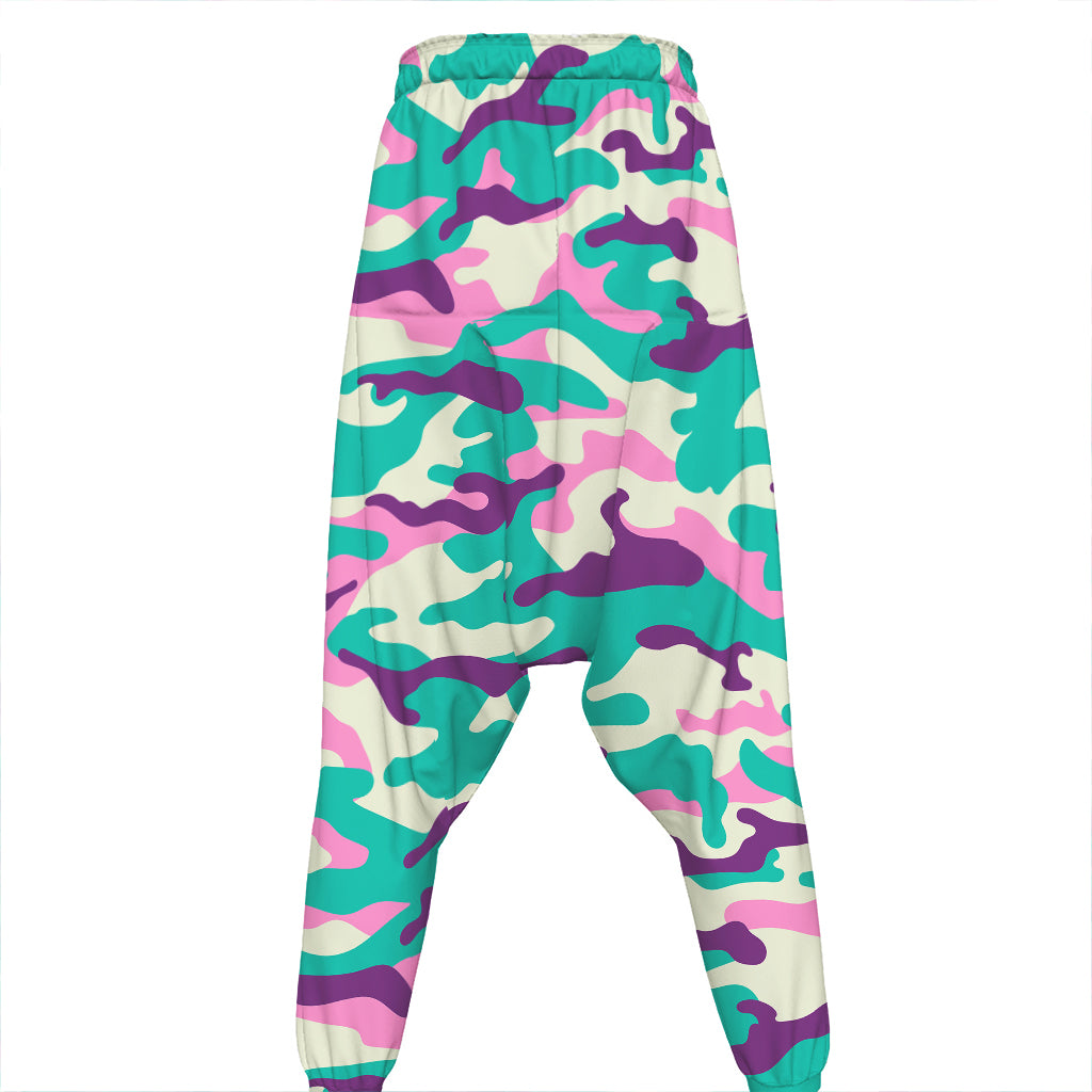 Pastel Teal And Purple Camouflage Print Hammer Pants