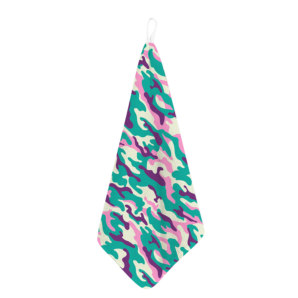 Pastel Teal And Purple Camouflage Print Hand Towel