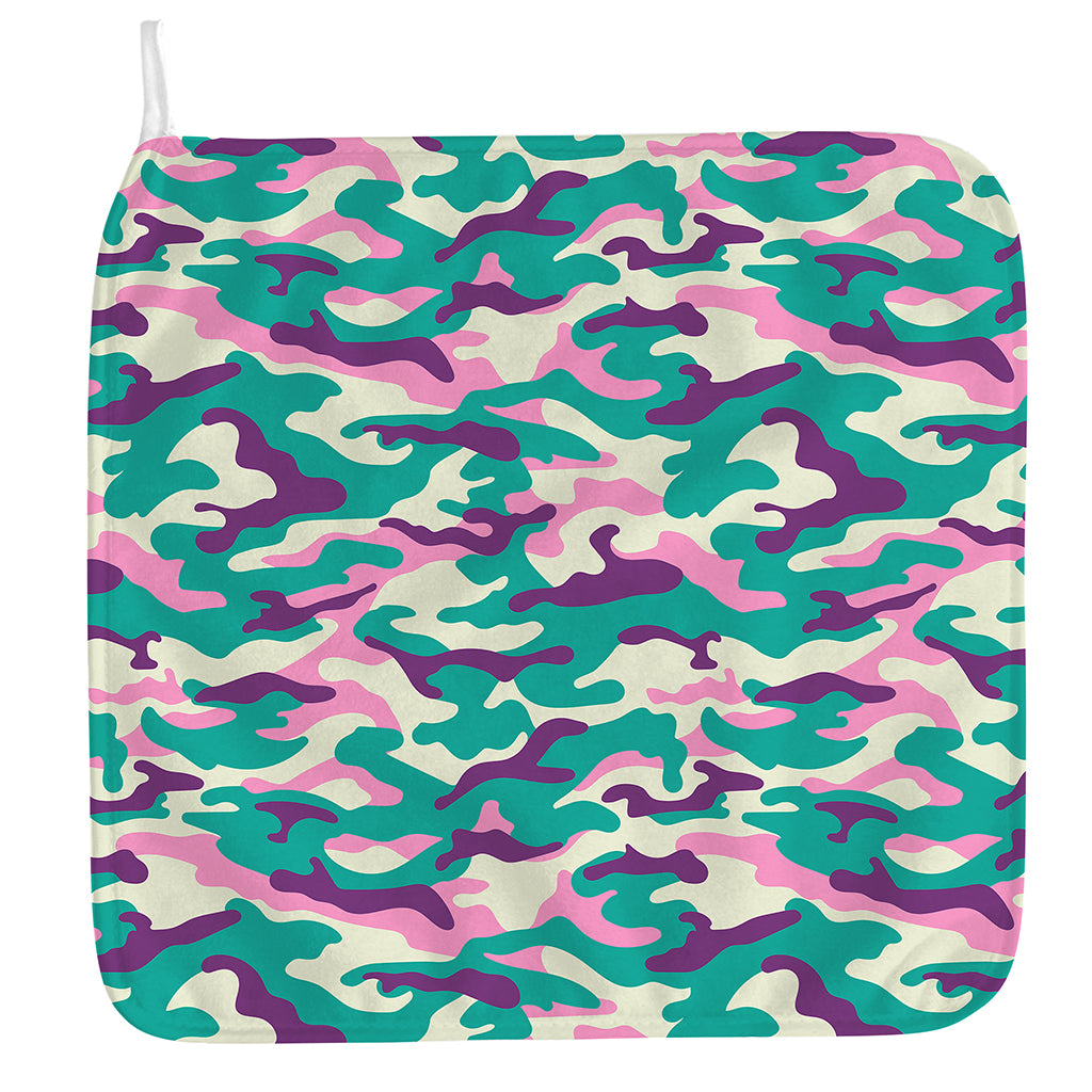 Pastel Teal And Purple Camouflage Print Hand Towel