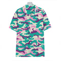Pastel Teal And Purple Camouflage Print Hawaiian Shirt