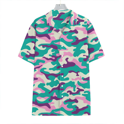Pastel Teal And Purple Camouflage Print Hawaiian Shirt