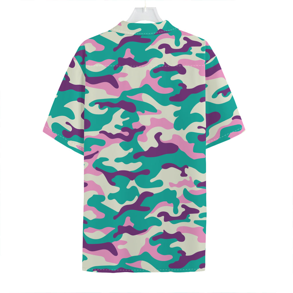 Pastel Teal And Purple Camouflage Print Hawaiian Shirt