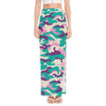 Pastel Teal And Purple Camouflage Print High Slit Maxi Skirt
