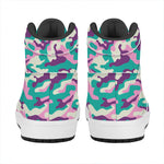 Pastel Teal And Purple Camouflage Print High Top Leather Sneakers